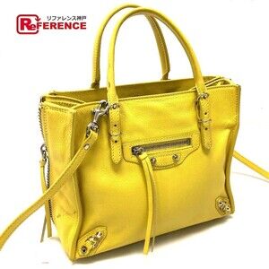 BALENCIAGA Paper Tote Bag Handbag Shoulder Leather Yellow